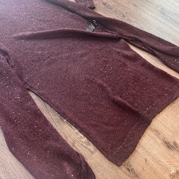 White House Black Market “Sequin Duster” Deep Burgundy Long Cardigan Sweater - Picture 6 of 8